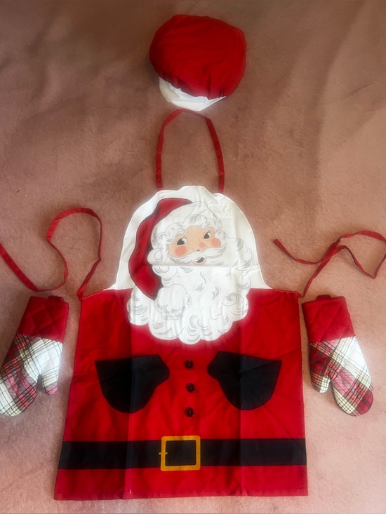 The Holiday Collection Other - The Holiday Collection Kids Santa Chef Apron with Hat and Oven Mitts Red White